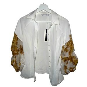 White and gold Chiffon blend women blouse